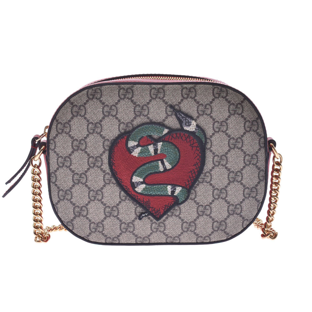 Gucci Chain Shoulder Bag Collection Beige Red GG Supreme Calfskin